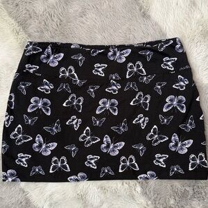 Y2K inspired Black Mini Skirt | Retro Neon Butterfly Print